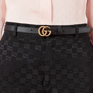 GG Marmont 1” Thin Leather Belt with Gold Buckle